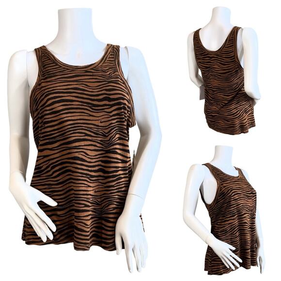 Nation Ltd. Brown Black Tiger Print Tank Top SZ L $89 - Picture 1 of 11